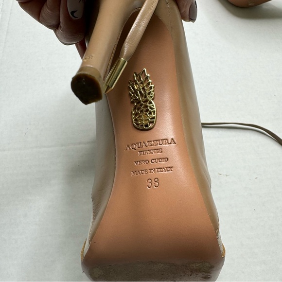 AQUAZZURA Strappy Tan Lace Up Heels Size 38 - Picture 10 of 12